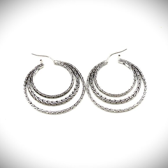 JOHN HARDY Sterling Silver Chain Collection Medium Hoop Earrings - Picture 5 of 11